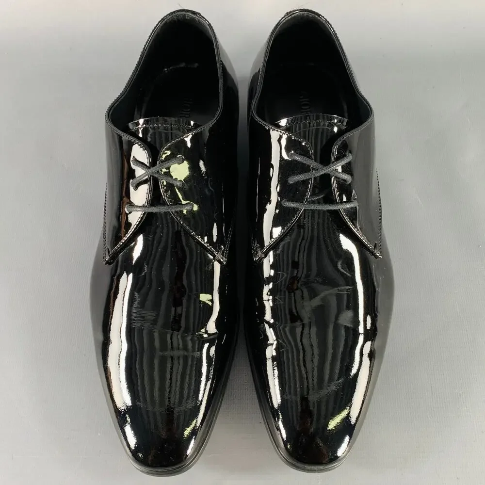 GIORGIO ARMANI Size 6 Black Patent Leather Derby Lace-Up Shoes